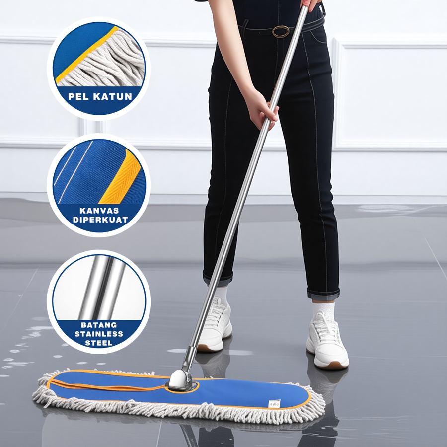 40CM缝边配不锈钢柄 40cm Flat Mop with Stainless Steel Handle